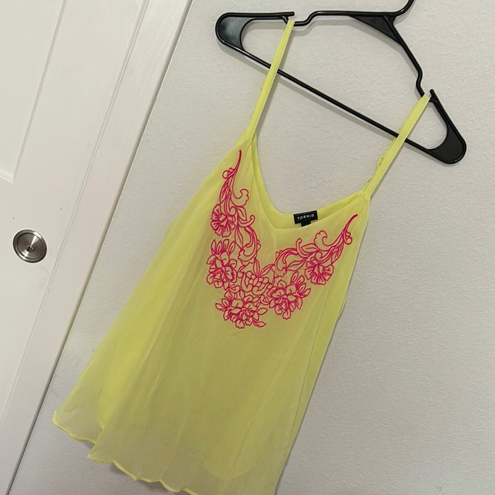 Torrid Yellow Top with Pink Embroidery